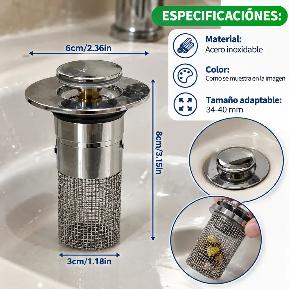 Coladera de acero inoxidable - especificaciones